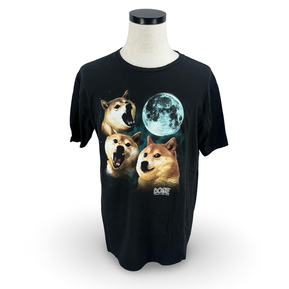 Doge Three Wolf Moon Meme T-Shirt Mens XL Black Graphic Tee 2014 Shiba Inu Moon